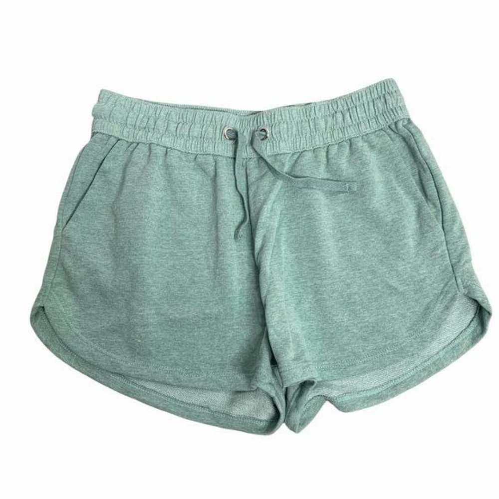 High Rise Athletic Dolphin Shorts S Heather Green Elastic Waist Drawstring